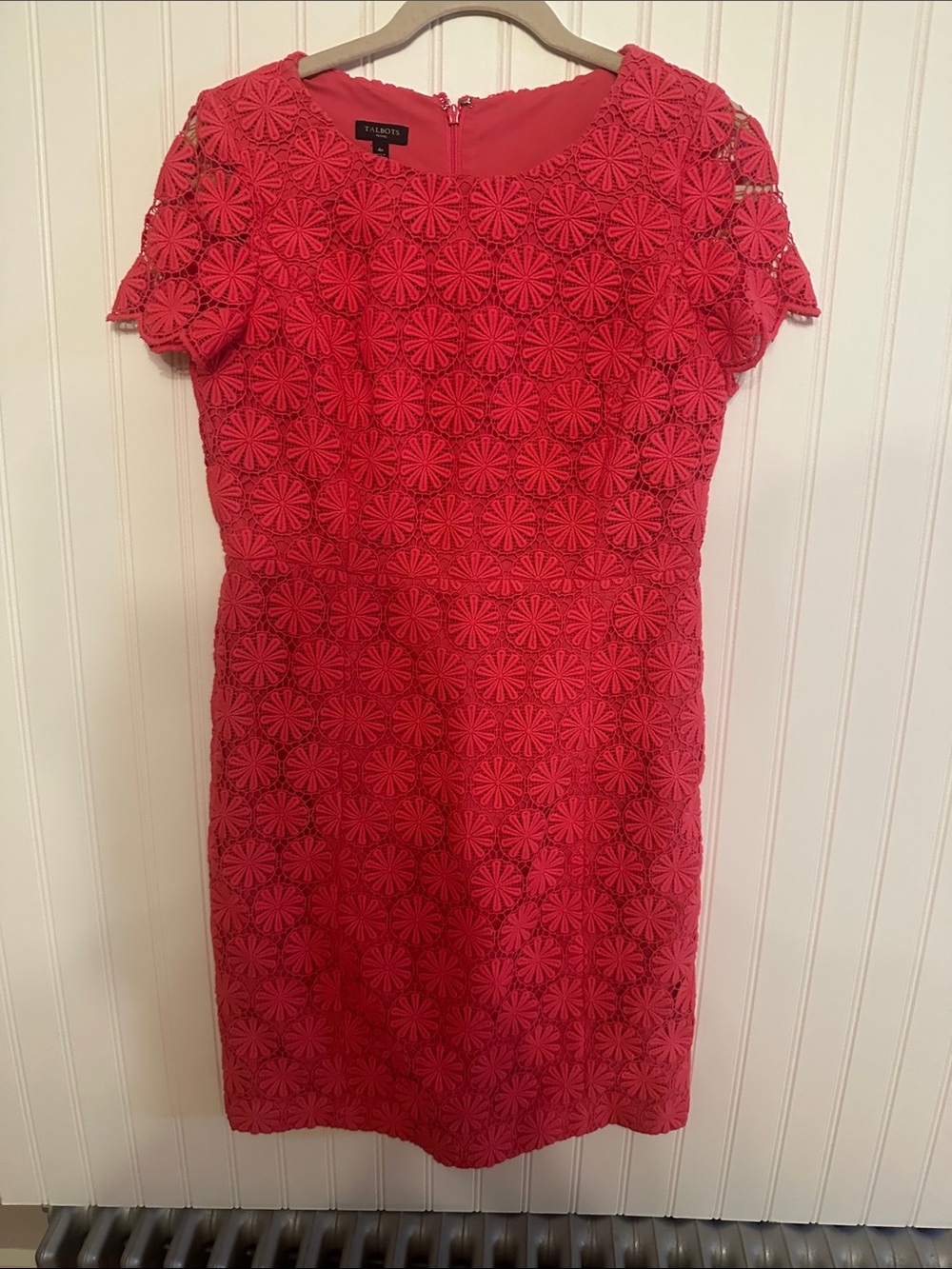 Talbots Coral-Red Floral Lace Sheath Dress